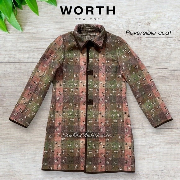 Worth New York Wool Reversible Coat – Glen Plaid & Mosaic Check *shop@iamwarrior - Picture 5 of 11